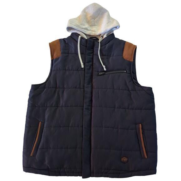 Legendary Whitetails Navy Scramber Puffer Vest Brown Suede Trim Hoodie Size XL - Picture 1 of 7